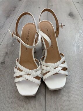 Chinese Laundry White Strappy Crisscross Slingback Heels